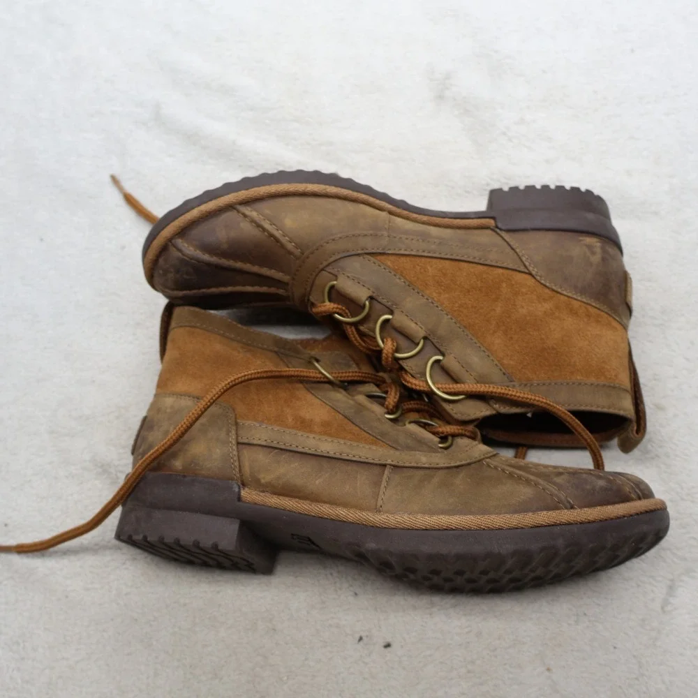 UGG Womens 7 Duck Boots Brown Waterproof Leather Suede Lace Up Utility Rugged